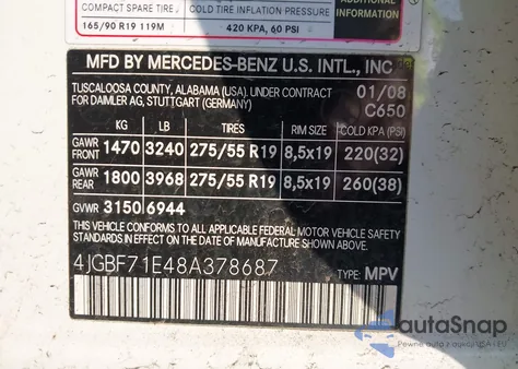 2008 Mercedes-Benz Gl 450 4Matic z USA, uszkodzony, nr VIN 4JGBF71E48A378687